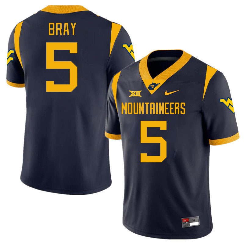 #5 Jaden Bray West Virginia Mountaineers College 2024 New Uniforms Football Jerseys Stitched Sale-Navy